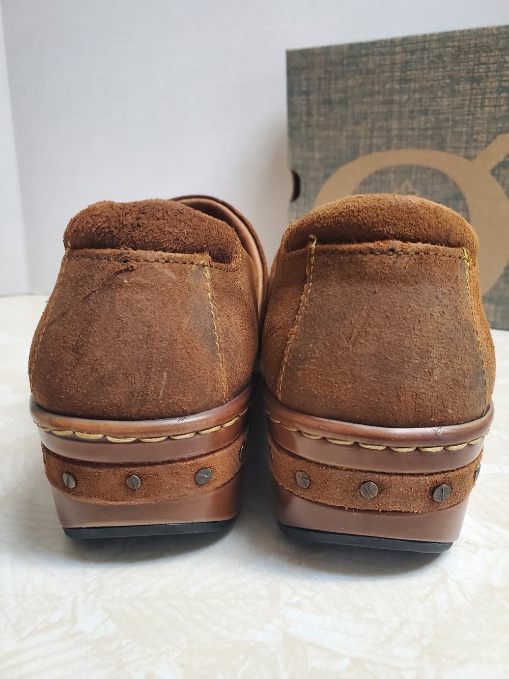 Born Brown Suede & Tan Aztec Knit Slip-On Clogs with Red Accent - Picture 4 of 5